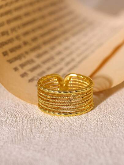 18k Gold Plated Multi Layer Rings For Women Men, Vintage Geometric Ring, Couple Jewelry Mother's Gift, Wedding/Holiday Party Daily Wear Jewelry, Anniversary,Birthday