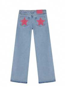 Pantalones vaqueros holgados con estampado de estrella estilo retro - Estrella azul rosa - Ver 3