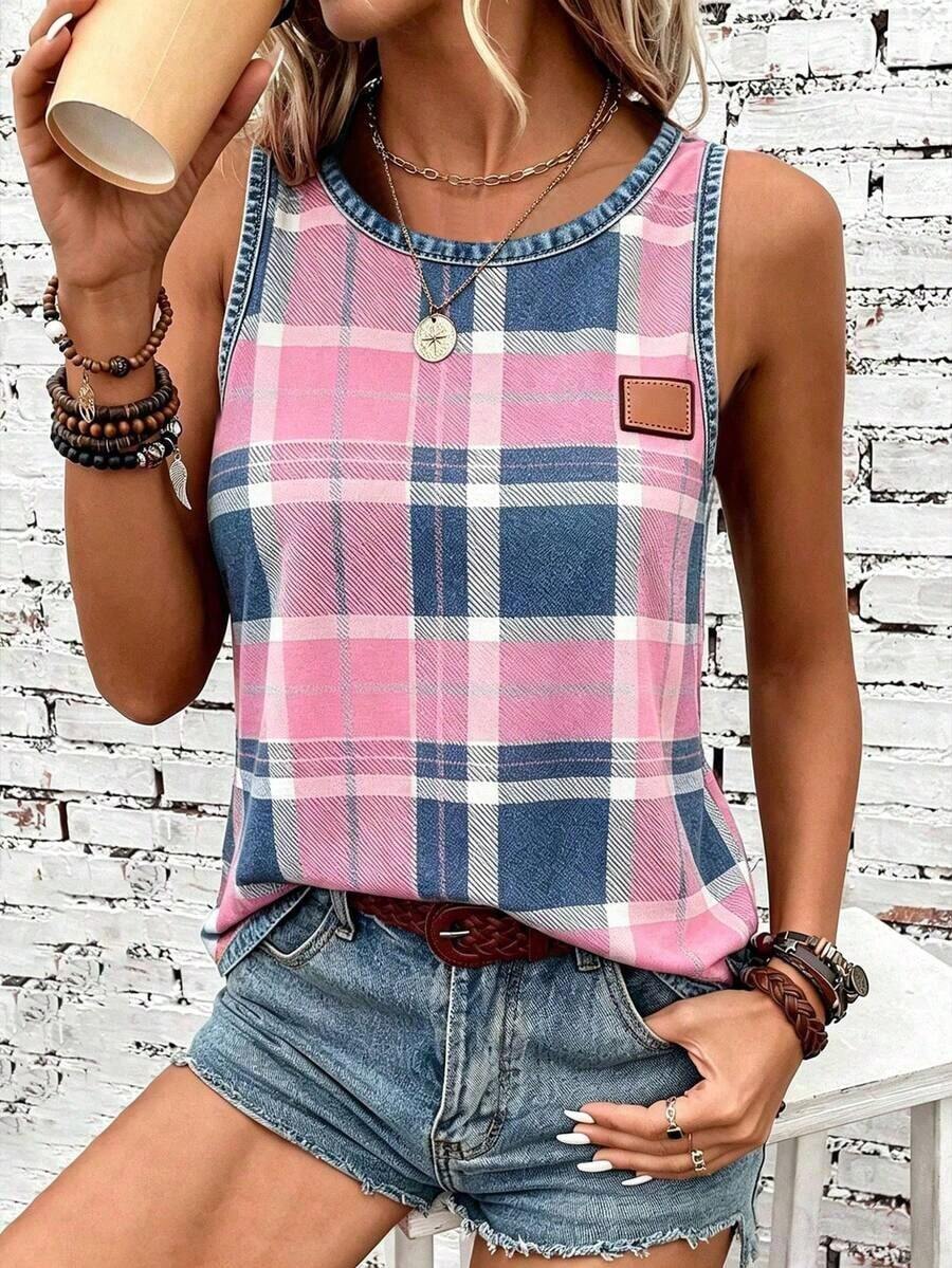 Top de tirantes de cuello redondo a rayas de colores para mujer, apto para primavera y verano - Multicolor 15 - Ver 1