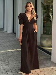 2026 Spring New Women's Clothing-Border Jumpsuit Fashionable Pleated High-Waisted Bell-Bottom Pants - 黑色 - 查看 2
