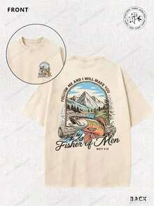 The Gospel Of Matthew, Fishing, Fisherman, Religion, 100% Cotton T-Shirt With Vintage Batik Print, Double-Sided Wash, 230g, Comfortable To Wear In Summer, Simple And Casual, Short-Sleeved T-Shirt For Men. - 杏色 - 查看 7