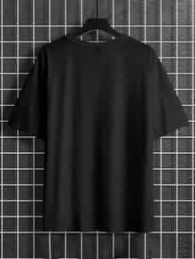 Manfinity Homme Men's Plus Size Fashion Printed Line Design Short Sleeve T-Shirt - Black - View 2