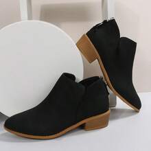 Side Zipper Booties For Women, Easy On/Off Low Heel Ankle Boots, Comfortable Slip-On Short Boots For Daily Commute(Runs Half Size Large) - 黑色 - 查看 2