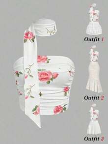 Blusa de punto plisada de unicolor para mujer - Rojo y blanco - Ver 2