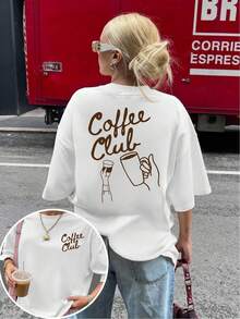 Women's Pure Cotton Short Sleeve T-Shirt With Vintage Cafe Club Print - High Elasticity Crew Neck Casual Top, Comfortable Top, Coffee Theme Design, Machine Washable, Suitable For Daily Wear And Layering, Summer Clothes For Women, Summer Top, Blouses And Shirts For Women. NOHU - 白色 2 - 查看 12