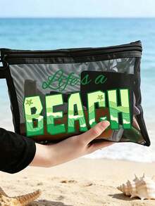 這款「Life's A Beach」印花網格化妝包可收納口紅與氣墊粉撲，海濱風透明大容量盥洗包，旅行化妝收納理想之選，夏威夷風網格化妝包，適合海邊度假、購物，亦適用於節日、健身、母親節、情人節、教師節、女性旅行、短途旅行及日常出行 - 彩色 - 查看 12