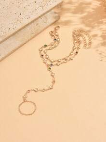 2pcs/Set Fashionable Versatile Heart Shaped Crystal Layered Finger Chain Bracelet, Suitable For Vacation, Date, And Daily Commute. Handmade Chain Can Be Cut To Desired Length, Random Number Of Hearts And Colored Crystals, Random Color Arrangement Of Colored Crystals - Multicolor - View 3