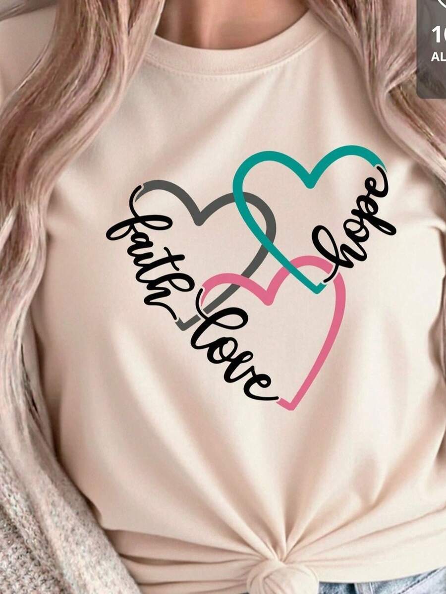 Faith Hope Love Hearts Multicolor - 100% T-Shirt - 黑色 - 查看 1