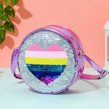 8pcs/Set Glitter Unicorn & Heart Shaped Crossbody Bag, Rainbow Sequin Fanny Pack For Kids, Students, Teens Girls Cartoon Shoulder Bag - Multicolor - View 4
