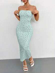 Vestido de tirantes ajustado con estampado floral ditsy en rosa de verano - verde menta - Ver 6