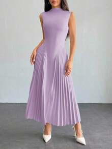 Vestido ajustado de línea A con pliegues elegante para mujer - Morado - Ver 9