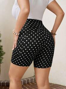 Pantalones cortos tipo ciclista de talle alto básicos y casuales de color negro para uso diario en tallas grandes - Negro 4 - Ver 2