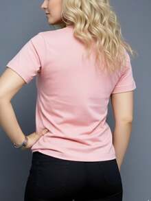 Women's Casual Summer T-Shirt With Pencil Bow Print, Machine Washable, Stretchy Fabric, Ideal For Everyday Wear And Lounging At Home, Versatile Garment, Couple's T-Shirt, Nian Nian Direction, Circles - 羅莎 - 查看 3