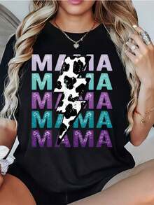 Women's Casual T-Shirt With Creative Digital Print "Mom Mom Mom Mom Mom", Round Neck And Short Sleeves, Machine Washable, Easy And Versatile Casual Style, Breathable, For Spring And Summer (Travel And Vacation Theme) - 1 件(T卹) - 查看 1