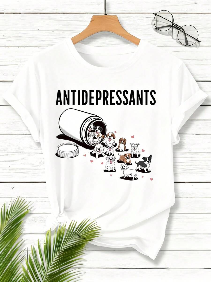 Camiseta de talla grande con estampado gráfico, manga corta y cuello redondo, top casual para verano y primavera, ropa de mujer de talla grande - Blanco - Ver 1