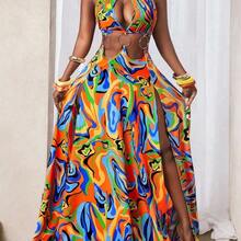 BamGlam Women's Colorful Sunset Print Maxi Dress - Multicolor - Ver 2