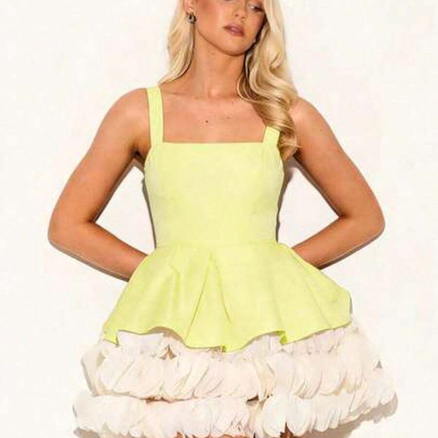 Women Midi Dresses - Light Yellow - View 1