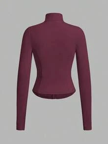 Chaqueta de manga larga de punto ajustada con protección solar para mujer en otoño/invierno, color albaricoque - Rojo violeta - Ver 2