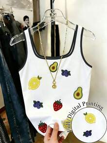 Colorblock Crab & Lobster Print Sleeveless Crop Top, Fitted Slim Sexy Camisole For Beach Vacation, Y2K Style Suitable For Daily Casual, Travel, Beach Party, Street, School, Shopping, Country Music Festival, Summer Essential For Women - Multicolor - View 1
