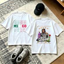 2-Piece Couple Matching Pattern T-Shirt, 100% Cotton, Loose Fit, Soft And Breathable, Casual Round Neck Short Sleeved Top Astronaut With Gold Chain And Flowers Versatile Patterns No Picky Combinations Coordinated Dating Casual Travel Simple And Cartoonish Printing Styles High Cost-Effectiveness - 白色 - 查看 1