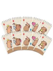 10pcs Capybara Spiral Notebooks, Capybara Office Supplies, Soft Leather, Cartoon Pattern Design, Animal Theme Style, Suitable For Cartoon Theme Diaries, Suitable For Students And Office Use, Work, School, Writing, School Supplies, Back To School Season - Multicolor - View 3