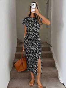 Vestido midi casual de mujer con estampado de lunares, cintura retorcida y abertura alta sin mangas; Vestido ajustado texturizado casual de mujer; Conjunto de fitness de mujer; Vestido de invitada de boda de mujer; Atuendo de oficina de mujer - Multicolor - Ver 6