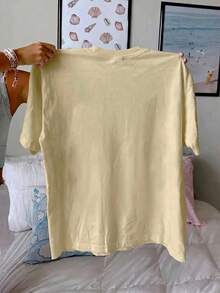 Women's Elephant Print T-Shirt, Casual Short-Sleeved Crew Neck T-Shirt, Suitable For Everyday Wear - Unisex Loose-Fitting Cotton Short-Sleeved Crew Neck T-Shirt, Urban Vintage Style, Blouses For Women. Casual Blouses For Ladies. - 杏色 - 查看 2