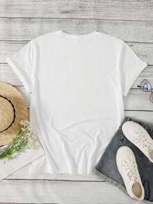 Women's Printed T-Shirt With A Creative Design, Round Neck, Long Sleeves, Simple, Elegant, Classic Design, Soft And Comfortable Women's Clothing. - 白色 - 查看 2