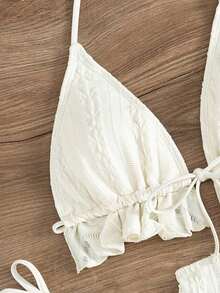 Conjunto de bikini de 3 piezas con tapa de falda, estilo de vacaciones en la playa, para mujer, con bikini halter sin espalda y encaje sexy - Beis 2 - Ver 6