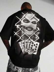 1 camiseta de manga corta para hombre de talla grande, adecuada para uso diario, con estampados de cartas de juego y retratos, ligera, ideal para el verano. - Negro - Ver 9