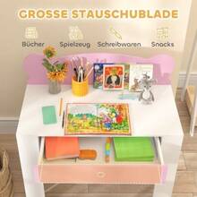 Children's Desk Set With Tabletop And Drawer, Bear-Shaped Desk And Chair, School Desk, Children's Desk, Desk For Boys And Girls, Pink - Pink - View 5