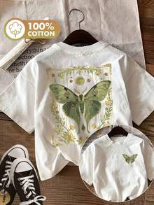 Limited Edition: Women's Casual Summer T-Shirt With Vintage Style Double-Sided Moth And Plant Print, Round Neck, Short Sleeve, Lightweight Cotton - 白色 - 查看 12