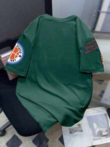 Camiseta de manga corta minimalista de estilo callejero, con corte cropped y oversize, para hombre de talla grande.Diseño moderno y sencillo, apto para uso diario casual.Composición simple pero llamativa, adecuada como regalo para novio u ocas - Verde Oscuro - Ver 2