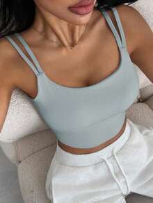 Sujetador deportivo minimalista de unicolor y de peso ligero que da forma para mujeres - Celeste 2 - Ver 6
