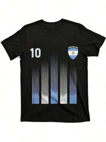 Camia de estilo retro - Camia de fútbol de Argentina, casual y de moda para hombres, camia de manga corta de algodón puro de cuello redondo, camia de boutique de moda, camia de algodón con estampado de patrón casual.Esta blusa femenina de estampado exquisito, transpirable, suave y cómoda es perfecta para regalar.Ideal para vacaciones, fiestas y viajes, se puede usar en varias estaciones.-soccer 1pcs - Negro - Ver 1