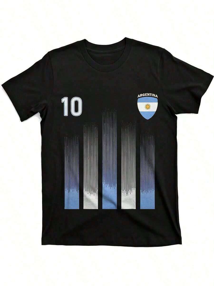 Camia de estilo retro - Camia de fútbol de Argentina, casual y de moda para hombres, camia de manga corta de algodón puro de cuello redondo, camia de boutique de moda, camia de algodón con estampado de patrón casual.Esta blusa femenina de estampado exquisito, transpirable, suave y cómoda es perfecta para regalar.Ideal para vacaciones, fiestas y viajes, se puede usar en varias estaciones.-soccer 1pcs - Negro - Ver 1