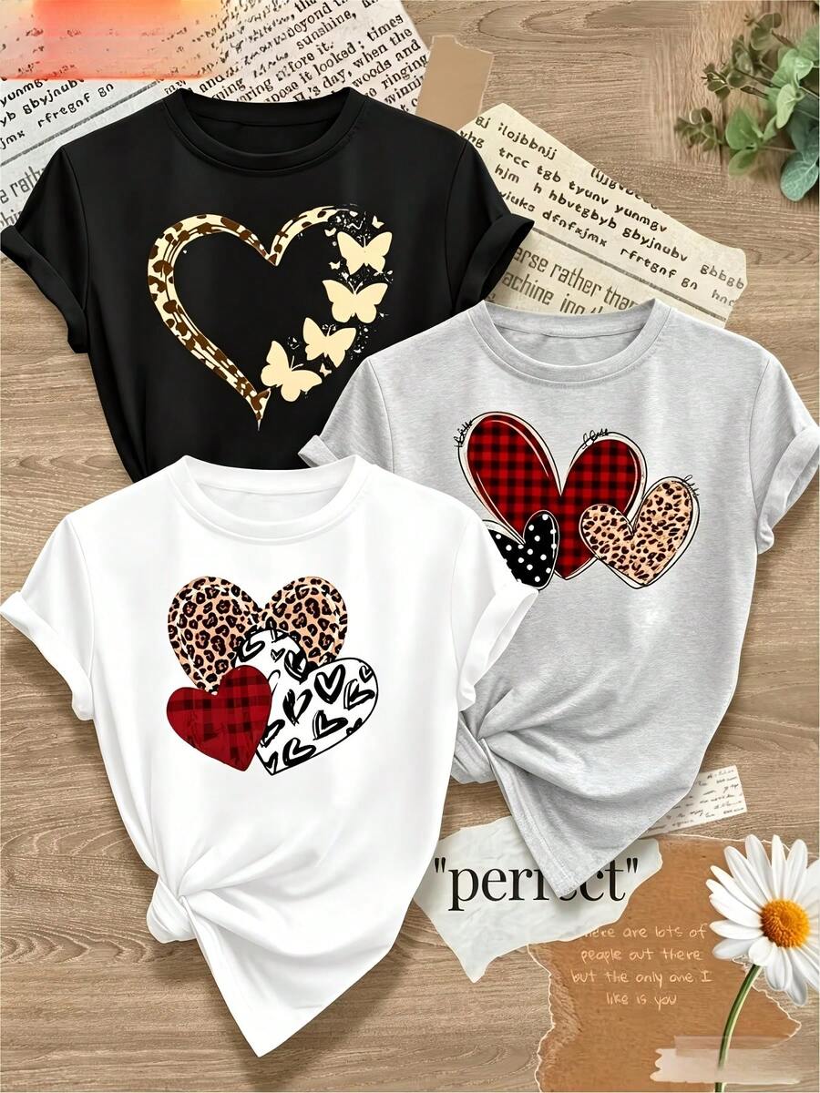 Women's T-Shirts, Women's T-Shirts, [New Model 2026] 1 Piece Of Women's Summer T-Shirt With Round Neck And Print, Modern Design, Short Sleeves, Soft And Breathable Material, Comfortable Fit, Suitable For Home/Outdoors/Office, Perfect Gift For Mother's Day/Birthday, Streetwear. - 1件白色隨機圖案 - 查看 1