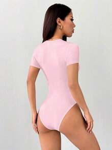 Body ajustado de mujer casual de corte slim en color liso - Rosa Pálido - Ver 2