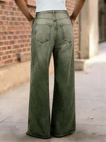 Nuevos jeans de pierna recta de moda para mujer, pantalones vaqueros elásticos y cómodos, ropa casual de alta calidad - Verde militar - Ver 4