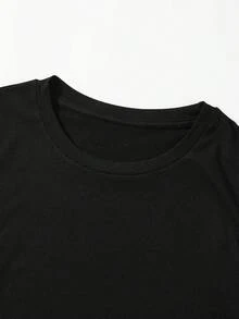 Camiseta Básica Casual de Manga Corta para Mujer, Holgada y Versátil - Negro - Ver 5