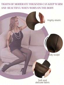 1 Pair Stretchy Warm Opaque Thermal Tights For Women High Waist Fleece Lined Winter Pantyhose Comfort All Day - 彩色 - 查看 6