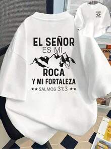 FashionNEWCamiseta de Versículo Bíblico Cristiano para Mujeres - Jeremías 31:3 Traducción Original en Español e Inglés ("Fuerza en las Pruebas") - Blanca con Impresión Negra - Cuello Redondo Ropa de Iglesia Diaria - Lavable a Máquina Ropa de Fe, Inspiración Religiosa Camiseta de Patrón de Moda, Calidad de Impresión Duradera 100% Algodón-Vintage Street Style Unisex Loose Cotton Short Sleeve Crew Neck T-Shirt - Blanco - Ver 8