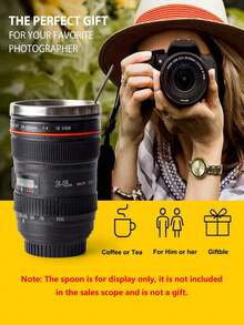 Camera Lens Shaped Mug, Creative Camera Lens Cup, Interesting Birthday Gift, Portable Insulated Cup With Lid, Suitable For Iced Coffee, Outdoor Travel, Camping, For Men, Women, Students, Photographers, Black - Multicolor - View 8