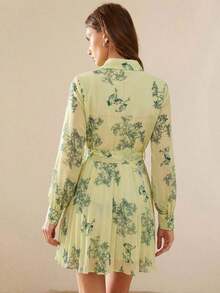 Aveloria Frievida Vestido con botón delantero con cinturón con estampado de flor - Amarillo - Ver 2