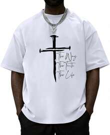 Camisetas Cristianas para Hombre, Camiseta con Cruz de Fe, Camisetas Religiosas de Jesús, Camisetas con Versículos Bíblicos Inspiradores, Camisetas Gráficas de Talla Grande LQSN - Blanco - Ver 12