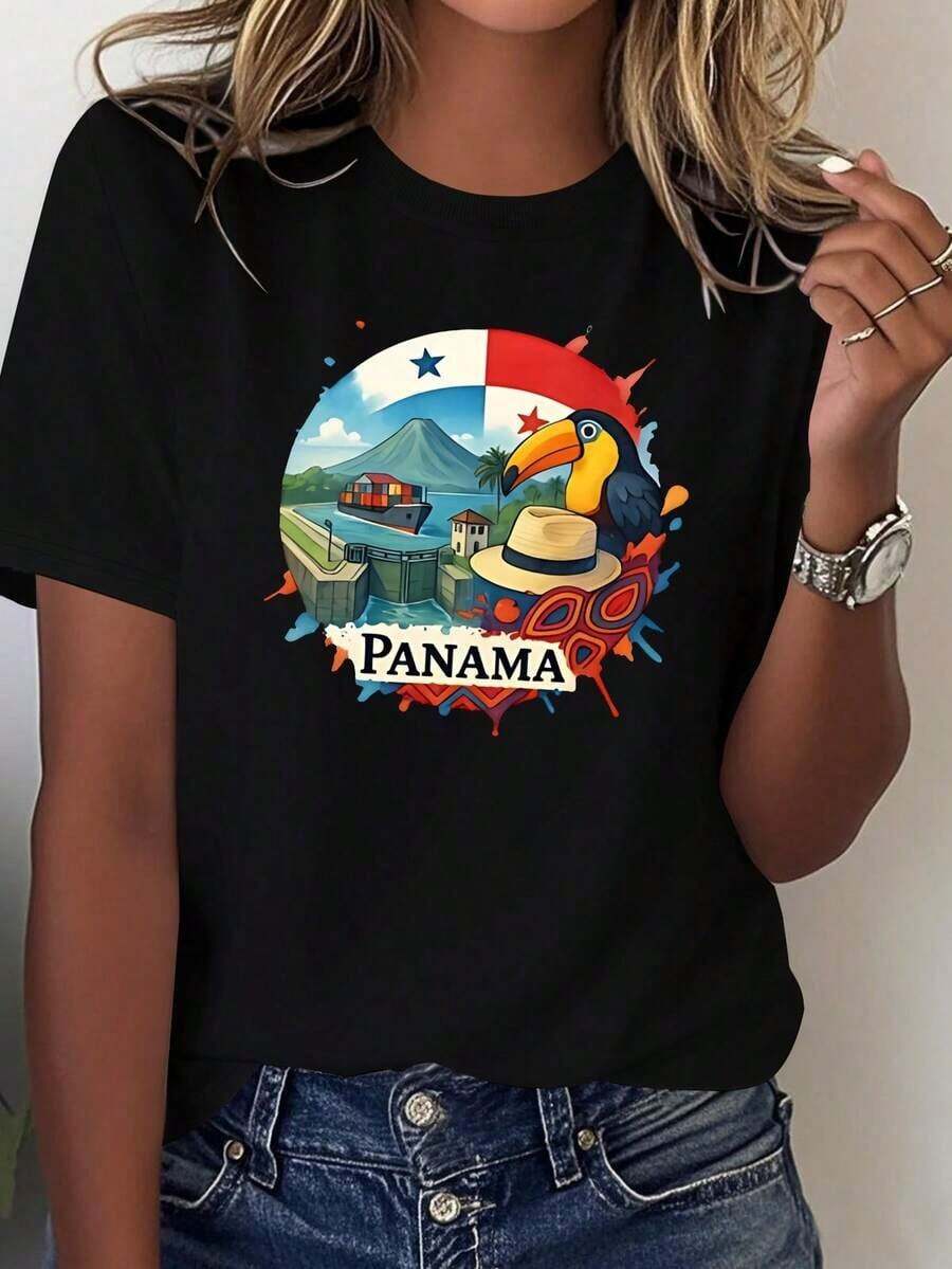 ComfortableCamisetas Ligeras con Estampados: Paisajes, Ciudades, Arquitectura, Naturaleza - Camiseta Cómoda de Color Sólido para Mujer, 100% Algodón, Opción Popular.Loose Versatile Short Sleeve T-shirt for Women - Negro - Ver 1