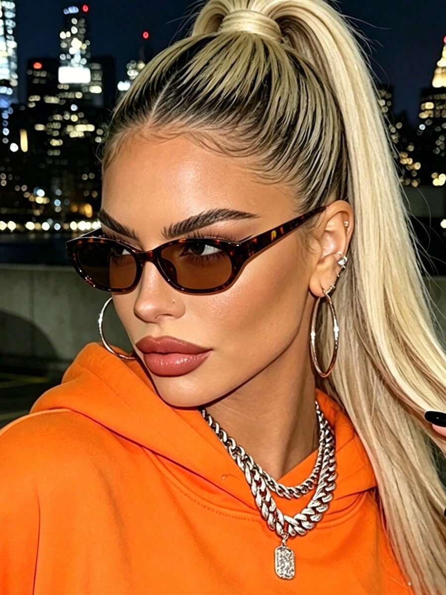 1 paire de lunettes de mode rétro à petite monture ovale Y2K, style classique en plastique, convenant pour les sorties, la plage et le port quotidien pour hommes et femmes