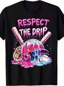 Camiseta Vintage con Estampado de Béisbol para Hombre - Rinde homenaje a los corredores de "Drip" y presenta un diseño colorido con estampados de bates y pelotas de béisbol - Ropa deportiva casual, adecuada para uso diario y eventos deportivos - Camiseta cómoda de manga corta con cuello redondo, imprescindible para los fans del béisbol - Ropa deportiva divertida. - Negro - Ver 6