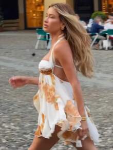 Vestido corto verano 2026 europeo y americano, cuello halter, espalda muy descubierta, falda asimétrica - Color de la imagen - Ver 3