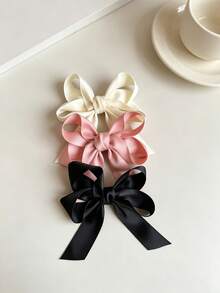 2pcs/3pcs Cotton Ribbon Fabric Solid Color Elegant Streamers Hair Clips, Versatile Daily, Party, School, Wedding Gift Hair Accessories, Ponytail Decor - Multicolor - View 5